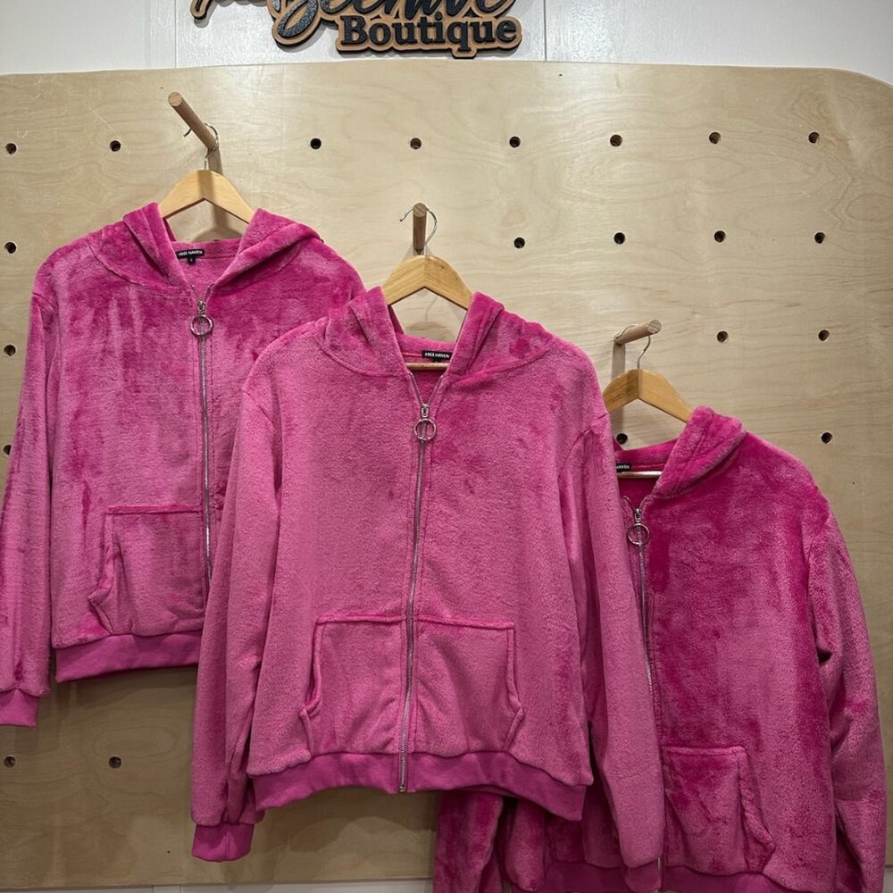 Pink furry zip-up hoodie